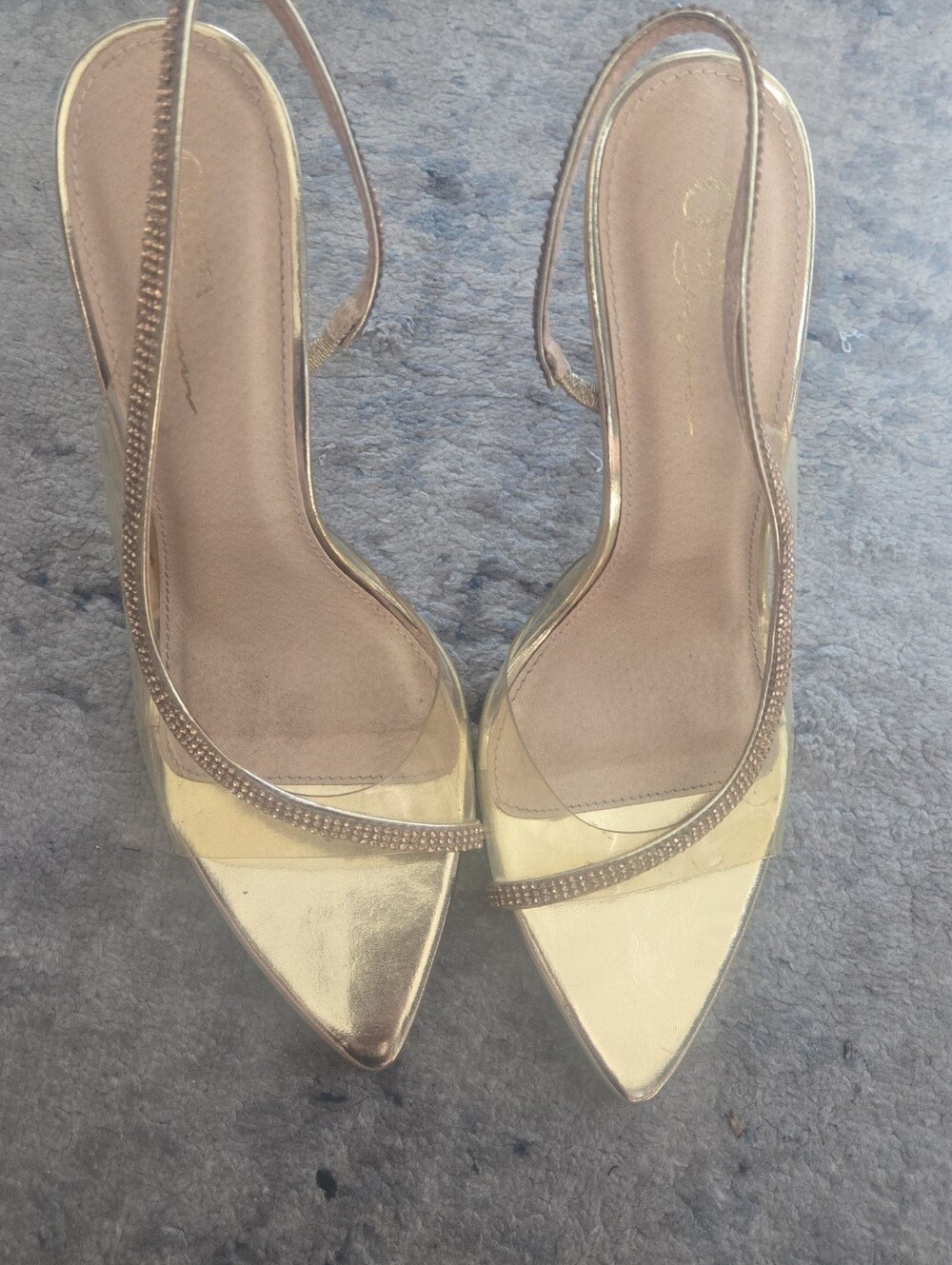 Gold Slingback Pointed-Toe Heels